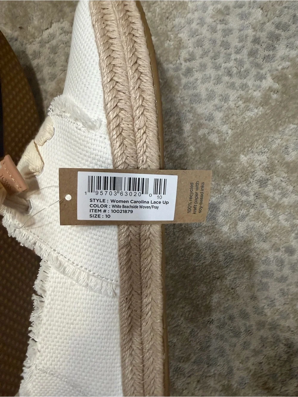 TOMS Womens Carolina Lace-Up Espadrille Size 10. NWT